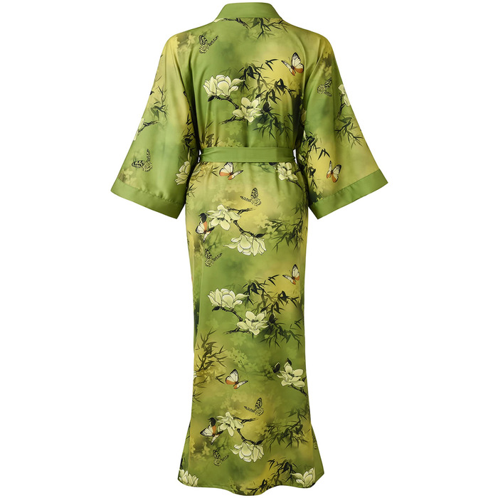Шовковий халат-кімоно Ledamon для жінок, 100% шовк, класичний квітковий халат, нічна сорочка (один розмір, зелений/жовтий)