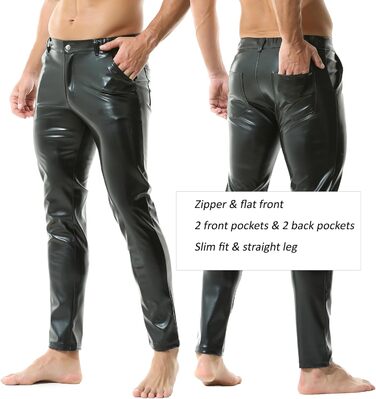 Чоловічі спортивні лосини YUFEIDA з еластичної шкіри (PU Leather) - лосини-легінси, чорні