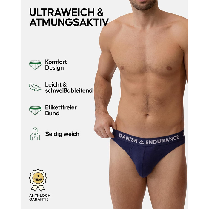 Труси чоловічі DANISH ENDURANCE 6 шт. з бамбука, класичні, м'які, з еластиком, без етикетки (6 кольорів, 3XL)
