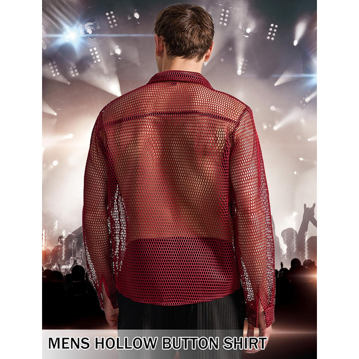 Чоловіча сітчаста сорочка AIEOE: прозора сорочка-сітка для вечірки, червона (XXL)