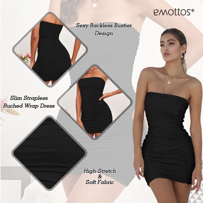 Сукня-трапеція Exy Mini з відкритими плечима, легка, з м'якої двошарової тканини, облягаюча, без бретелек, для вечірок та клубів (чорний/білий, XL) (чорний, S)