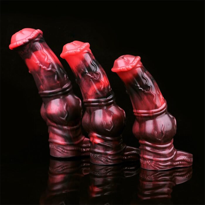 Реалістичний пеніс-манжет для секса з тваринними мотивами, 3 розміри (M/L/XL), з кільцем для яєчок, збільшує пеніс, червоний, M