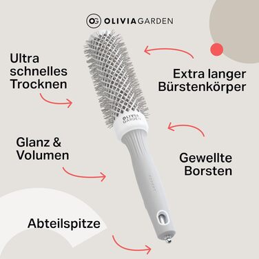 Кругла щітка для волосся Olivia Garden Expert Blowout Shine, 35 мм, біло-сіра