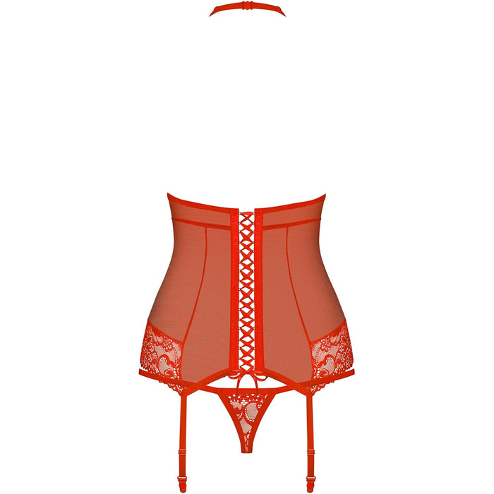 Сексуальний жіночий комплект нижньої білизни Selente Love & Fun: корсет, танга, стринги та шовкова маска для очей, червоний, made in EU (L-XL)