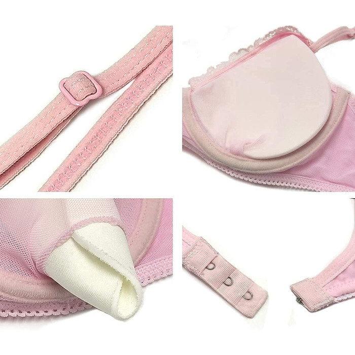 SHEKINI Сексуальний комплект нижньої білизни для жінок: бюстгальтер з кісточками, push-up, мереживо, посилений, танга, глибокий виріз, відкритий спина, бюстєль, спідня білизна, рожевий, 6114 XL