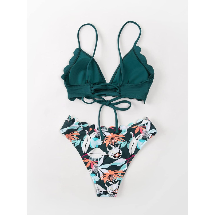 CUPSHE Bikini Set: двокомплектний купальник з мушлею, тропічний принт, зелений
