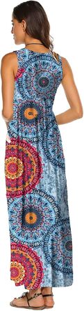 Жіноча сукня-максі Boho від BDTECAOR: довга літня сукня без рукавів з кишенями, високою талією та квітковим принтом (XXL, синій мікс)