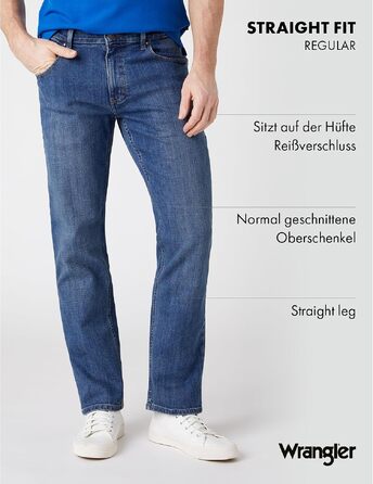 Чоловічі джинси Wrangler Straight Regular Fit середньої посадки, синьо-чорні (Mid Stone), W32 L36