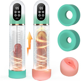 Пумпа для збільшення пеніса HIVEFUN: 4 режими всмоктування, 3 автоматичні тренувальні, водонепроникна (IPX7), сірий/зелений