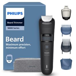 Тример для бороди Philips Beardtrimmer 5000 BT5765/15: самозаточувальні металеві леза, 40 налаштувань довжини, технологія BeardSense, водонепроникний, з кейсом для подорожей