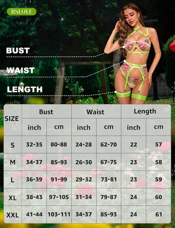 RSLOVE Комплекти нижньої білизни для жінок - Сексуальна спідня білизна з бретелями, мереживна піжама, комплект бюстгальтера та трусів з стрічкою (XL, Флуоресцентний зелений)