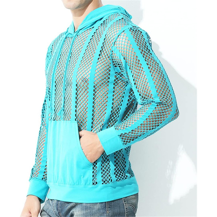 Чоловіча сітчаста сорочка з довгим рукавом, прозора, для вечірок та клубів