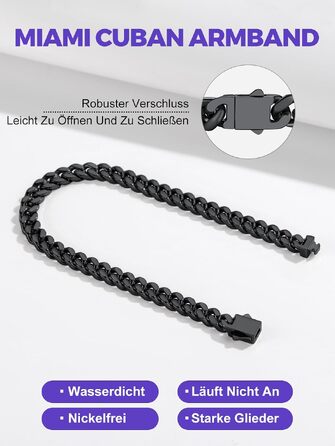 Чоловічий браслет-ланцюг Richsteel сталевий в стилі Кубанське плетіння, Hip Hop аксесуар, чорний, 5мм ширина, 21см довжина