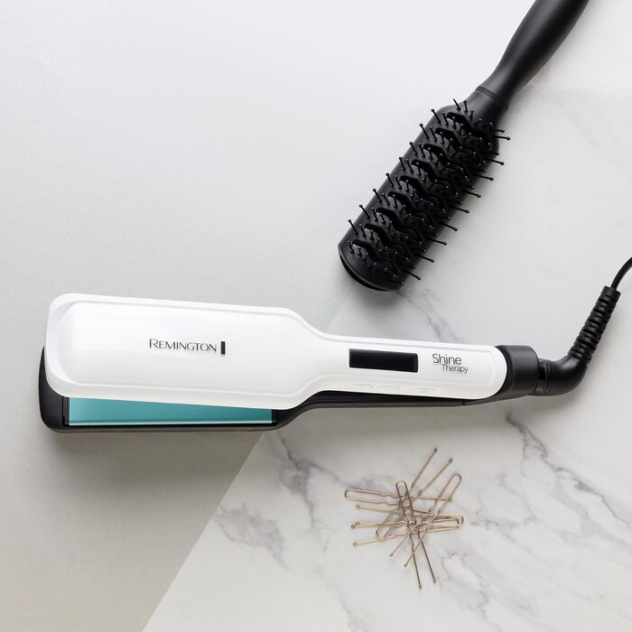 Випрямляч для волосся Remington Shine Therapy S8550 з керамічним покриттям, аргановою олією та вітаміном E, LCD-дисплей, 150-230°C