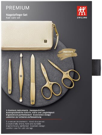 Манікюрний набір ZWILLING Premium Gold Edition (5 предметів) у шкіряному чохлі, дорожній набір для догляду за нігтями