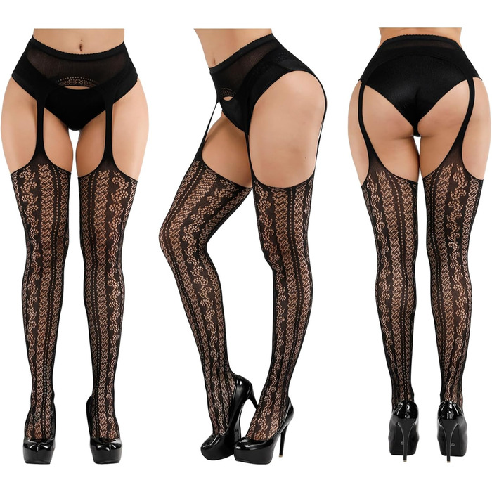 DRESHOW 6 пар мереживних шкарпеток-сіток з високою талією для жінок (6 пар в наборі)
