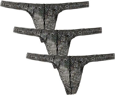 Танга чоловічі Detwen, мереживо, 3 шт. (XL, чорний)