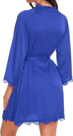 Шовковий халат з відкритим декольте та рукавами 3/4 Aranei для нареченої/дружки, з поясом, блакитний (L)