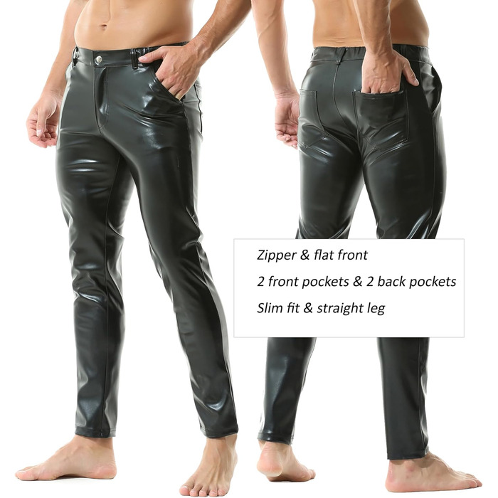 Чоловічі спортивні лосини YUFEIDA з еластичної шкіри (PU Leather) - лосини-легінси, чорні