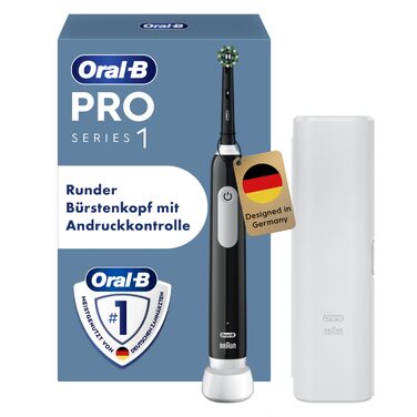 Електрична зубна щітка Oral-B Pro Series 1, набір 2 шт (Рожева/Чорна), 3 режими чищення, з 2 насадками та білим футляром