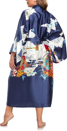 Кимоно халат для жінок, великі розміри, сатин, легкий, японський, плюс сайз, халат-юката (Pagode Kriegsmarine, 3XL)