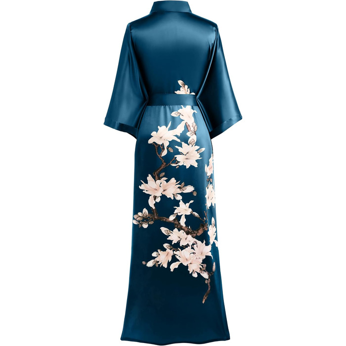 Babeyond Халат кімоно, довгий, квітковий принт, сатин, нічна сорочка, шовковий халат для вечірок, універсальний розмір, темно-зелений
