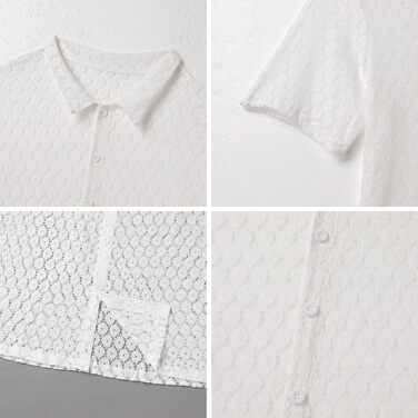 Чоловіча мереживна сорочка з короткими рукавами ABEHIK для рейв-вечірок та клубів (біла, S)