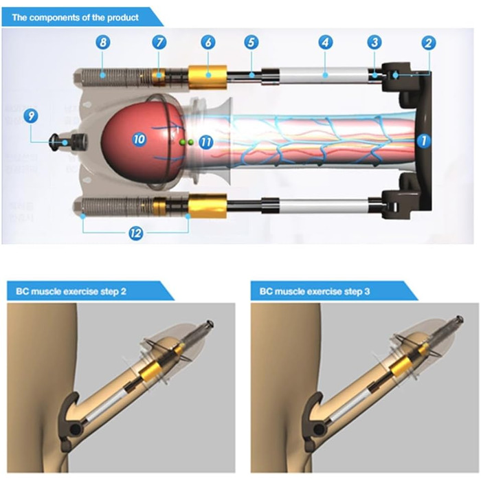Набір для збільшення пеніса Hmxseu: вакуумна помпа з 3 манжетами, екстендер, стрітчер. Для чоловіків.
