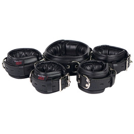 Набір наручників для бондування з шкіри, чорний: наручники, феттери, шийна пов'язка