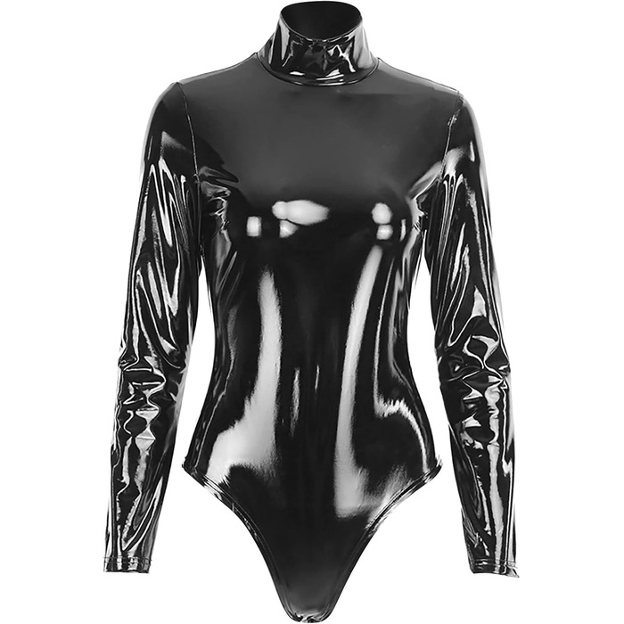 Жіночий сексуальний костюм: еротична білизна, комплект служниці, шкіра та лак, латекс, чорний, M