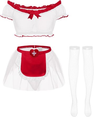 Сексуальний комплект нижньої білизни Foxiny: мереживний костюм, танга, 4 шт. (червоний/білий, S)