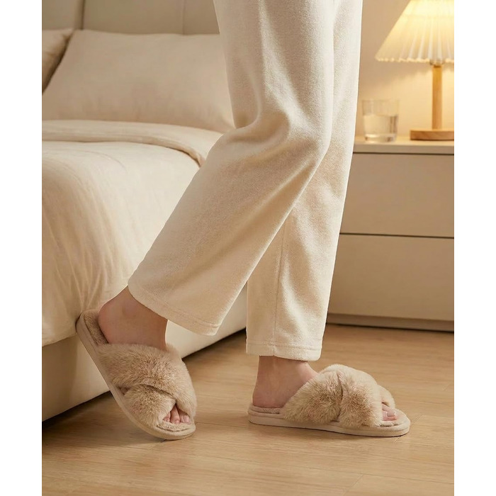 Жіночі плюшеві капці Evshine з ефектом пам'яті (Memory Foam), відкритий носок, колір камель, розмір 42/43 EU