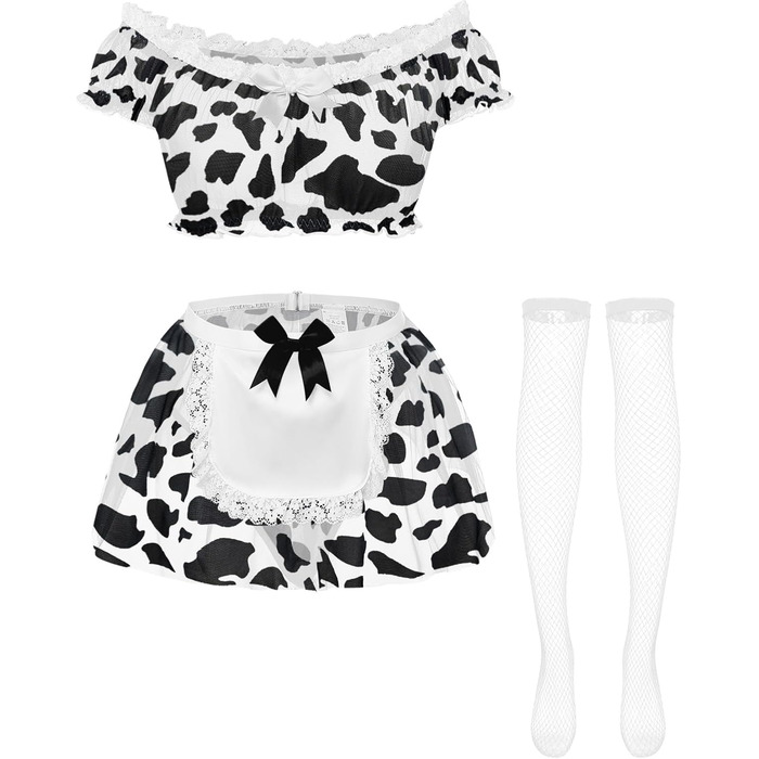 Комплект сексуальної білизни Foxiny: міні-спідниця, мереживо, сітка, танга, 4 шт., принт 