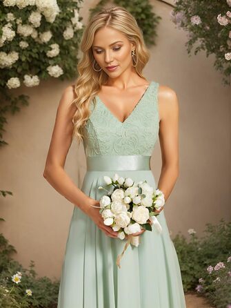 Сукня Ever-Pretty без рукавів, V-подібний виріз, А-силует, мереживо, шифон, довжина міні, м'ятний колір, розмір 38