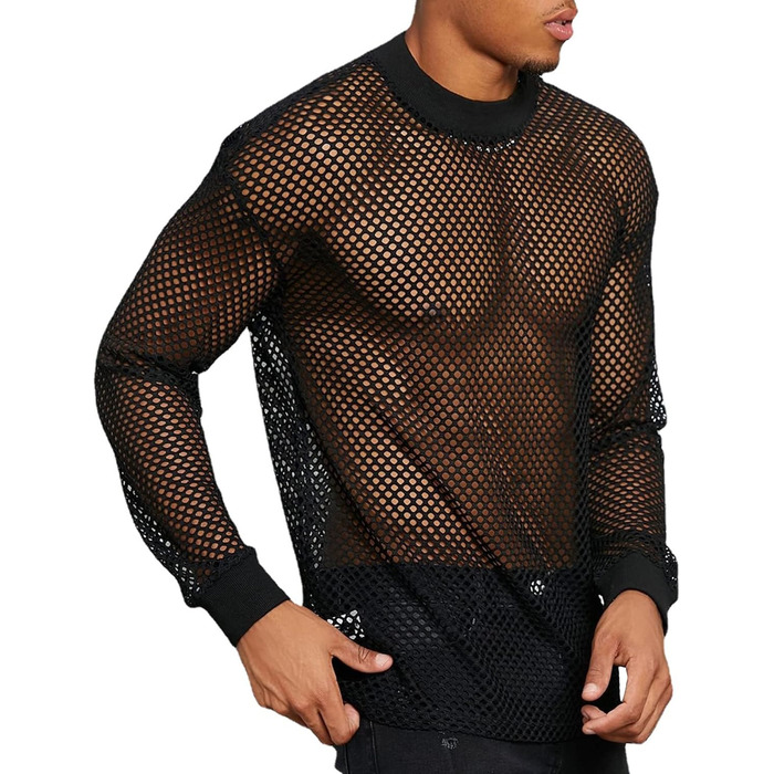 Чоловіча сітка AIEOE: прозора сорочка з довгим рукавом, чорна, розмір M