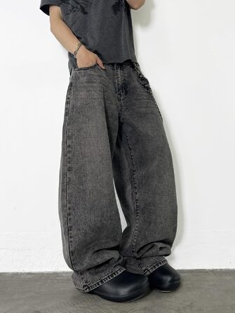 Чоловічі джинси Baggy в стилі хіп-хоп та скейтерські широкі штани Denim (сірі, розмір S)