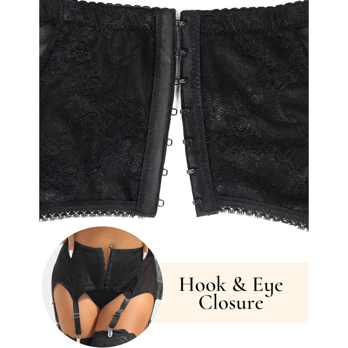 Гіртер (стрінг) з широким поясом Comeondear для жінок, розмір M-L, чорний. Комплект спідньої білизни з мереживом, 6 регульованих кліпсів, для пишних жінок, висока талія.