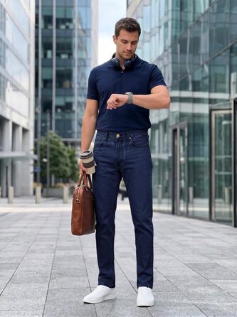 Чоловічі джинси Runcati Slim Fit з бавовни та стрейч, однотонні темно-сині штани для повсякденного та ділового стилю (31W / 30L)