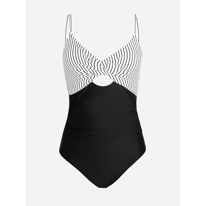 CUPSHE купальник з вирізом, ефект зав'язування, прихована талія, з декоративними вставками, цілісний, чорно-білий, в смужку (M)