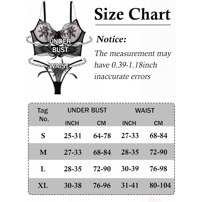 FEOYA Комплект бюстгальтера та трусиків push-up з мереживом та вишивкою, чорний, XL