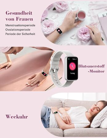 Смарт-годинник жіночий 1.47'' Fitness Tracker з моніторингом серця, SpO2, сну та циклу менструації, підтримка дзвінків та повідомлень WhatsApp, для Android та iOS (Сірий)