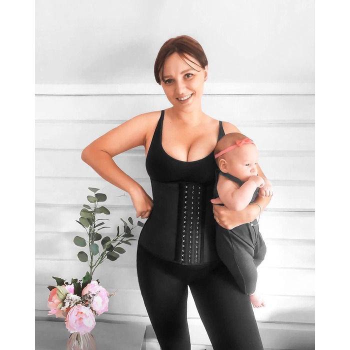 Корсет YIANNA для жінок: корегує та підтягує живіт, латекс, з 9 сталевими кісточками, чорний