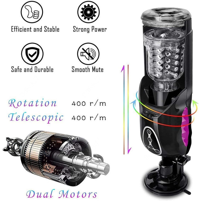 Електричний мастурбатор-чаша з 10 режимами ротації, телескопічною функцією та нагріванням для чоловіків