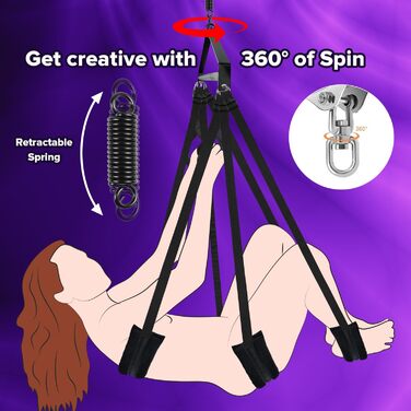 Гойдалка для дорослих 360° для пар: BDSM комплект для секс-ігор, ремені фіксації, чорний колір