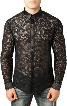 Чоловіча сорочка з сітки Bollrllr, прозора, облягаюча, з мереживом, для вечірок, клубів, випускного, розмір XXL, модель 6