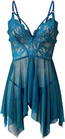 Сексуальна жіноча білизна Dessous великих розмірів: боді, сукня, нічна сорочка з V-подібним вирізом, мереживна піжама, комплект для свята, блакитний колір, розмір XL