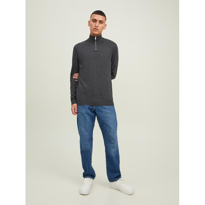 Чоловічий в'язаний кардиган Jack & Jones з чверть-застібкою на блискавці, однотонний (Розмір: L, Колір: Rosin)
