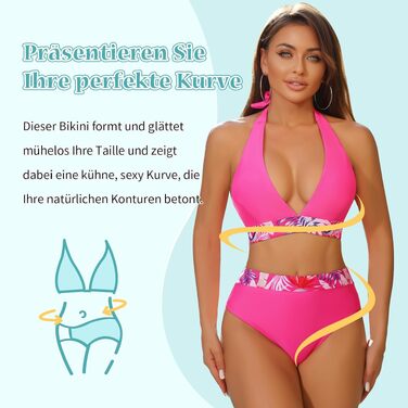 Жіночий комплект бікіні з 3 предметів, купальник з зав'язками на шиї (рожевий, розмір M)