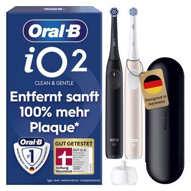 Електрична зубна щітка Oral-B iO Series 2, набір 2 шт (Чорна/Рожева), 3 режими чищення, з дорожнім чохлом та 2 насадками