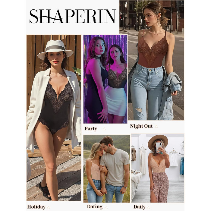 Корсетний боді SHAPERIN Formbody для жінок з вбудованою бюстгальтером, бавовняний м'який животик, танга, V-подібний виріз, чорний, розмір L